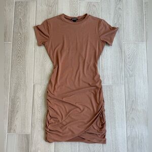 Express Camel Brown Short Sleeve Dress